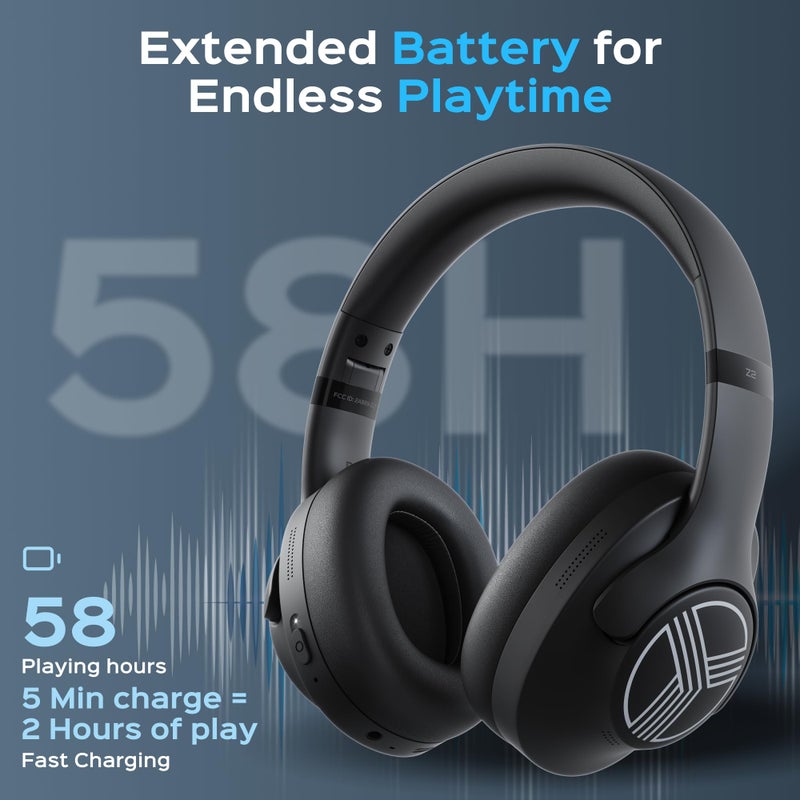 TREBLAB Z2 Hybrid Active Noise Cancelling Workout Headphones - Signature-HD Sound, Deep Bass, 58H Battery, Comfortable, Foldable Over Ear Bluetooth Headphones Wireless w/Mic for Calls for Gym, Sport - Image 3
